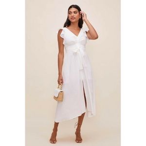 ASTR the Label Ruffle Sleeve Euphoria Midi Dress White Crinkle Dress SZ S NWOT